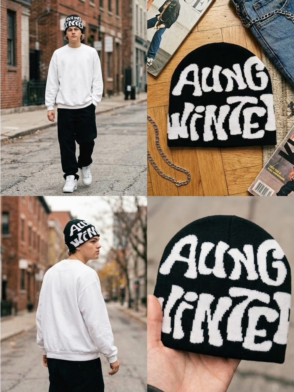 Black & White Graphic Beanie Y2K Streetwear